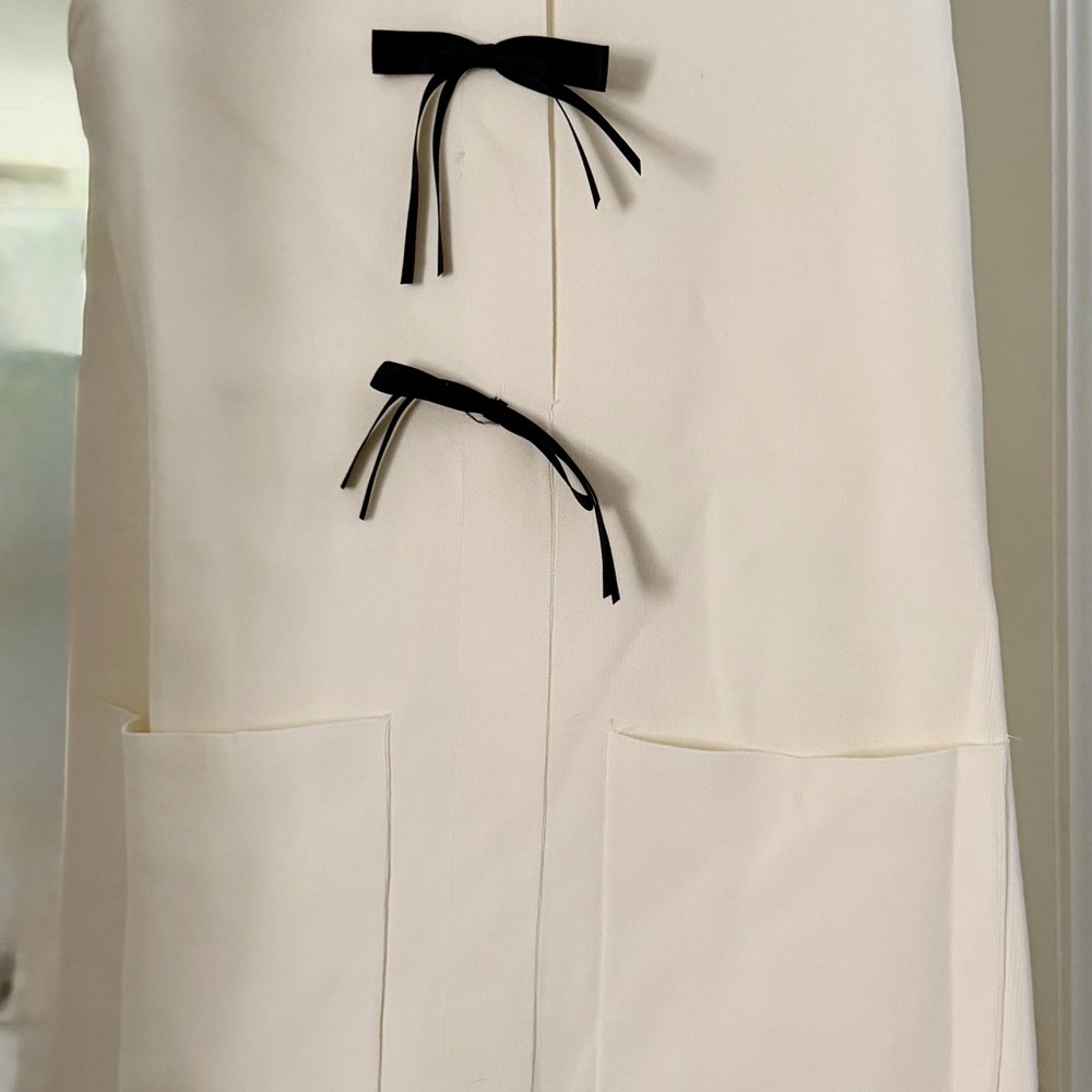 BNWOT ZARA Off-White Cream Black Bows Knit Sleeveless Pockets Dress Small